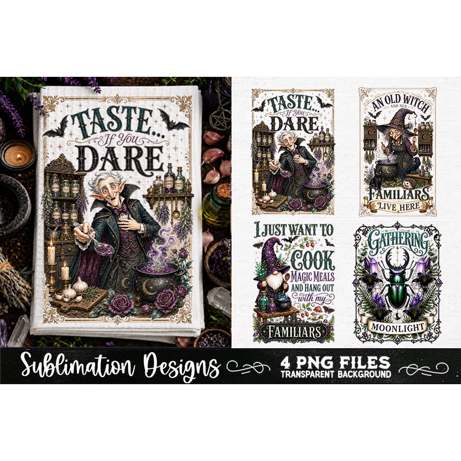 Magic Witchy Kitchen Towels PNG Sublimation Designs 4 Files (5)