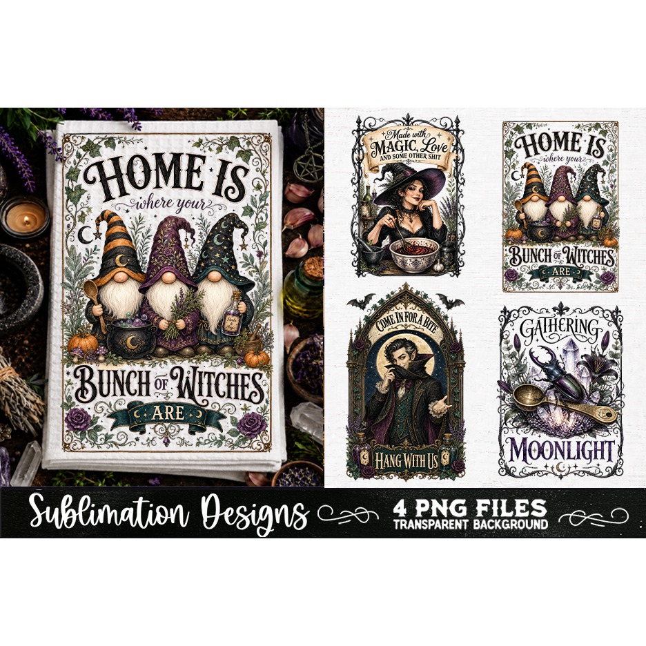 Magic Witchy Kitchen Towels PNG Sublimation Designs 4 Files (6)