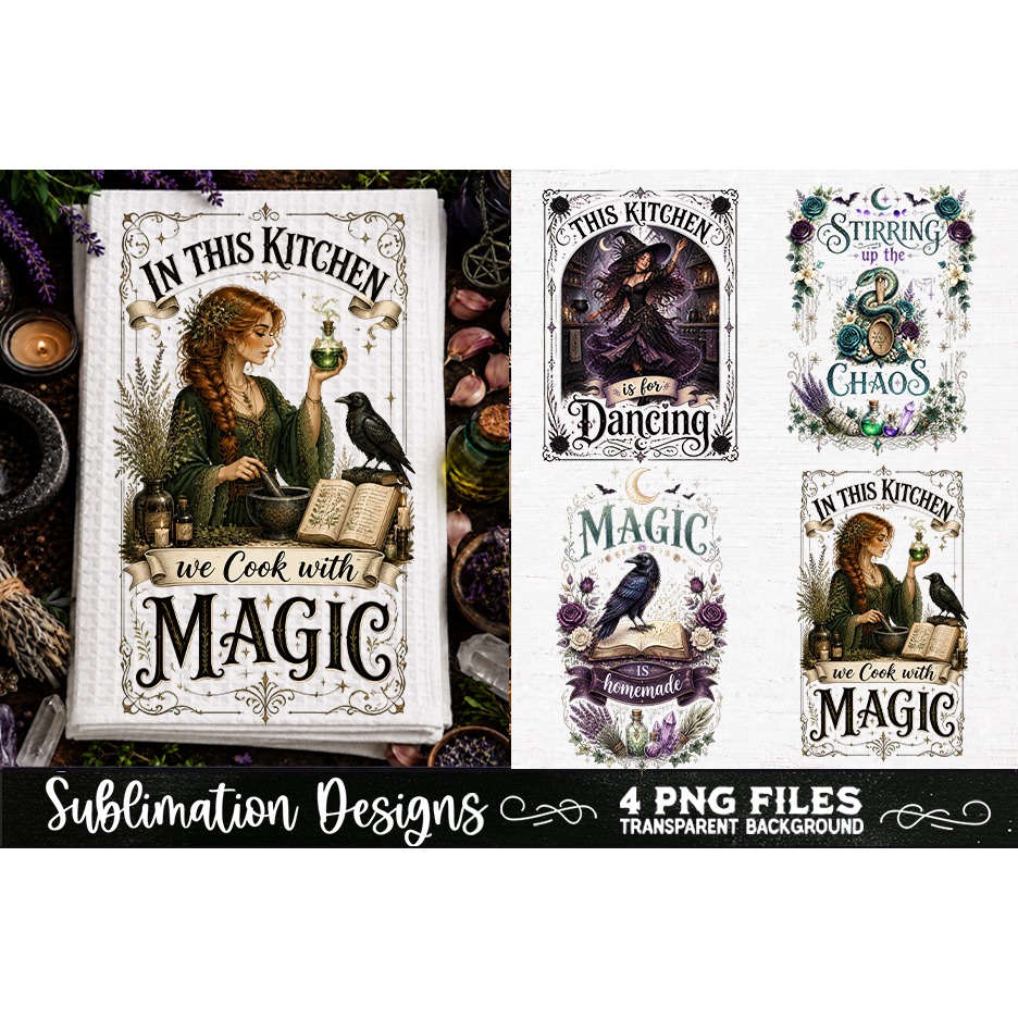 Magic Witchy Kitchen Towels PNG Sublimation Designs 4 Files (7)