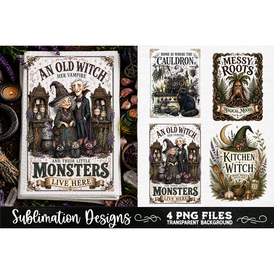 Magic Witchy Kitchen Towels PNG Sublimation Designs 4 Files (8)