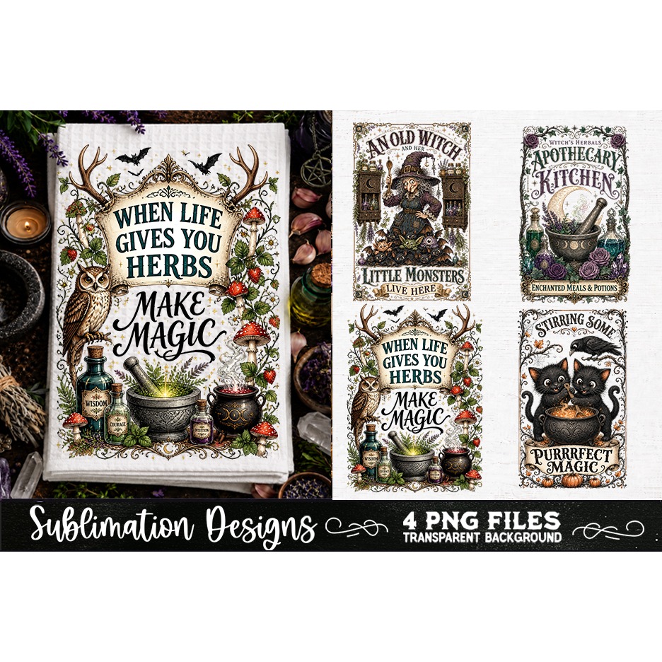 Magic Witchy Kitchen Towels PNG Sublimation Designs 4 Files (9)