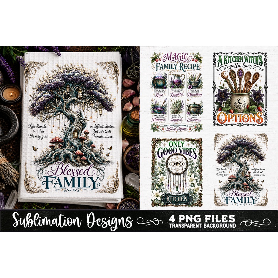 Magic Witchy Kitchen Towels PNG Sublimation Designs 4 Files (10) 2
