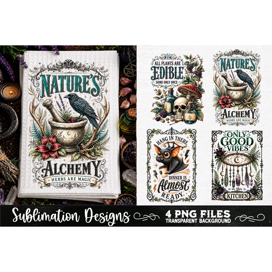 Magic Witchy Kitchen Towels PNG Sublimation Designs 4 Files (11) 2