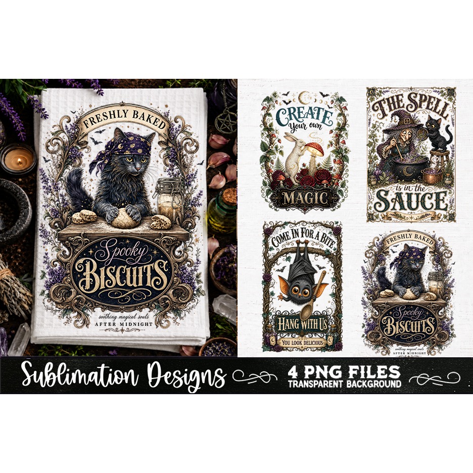 Magic Witchy Kitchen Towels PNG Sublimation Designs 4 Files (13) 2