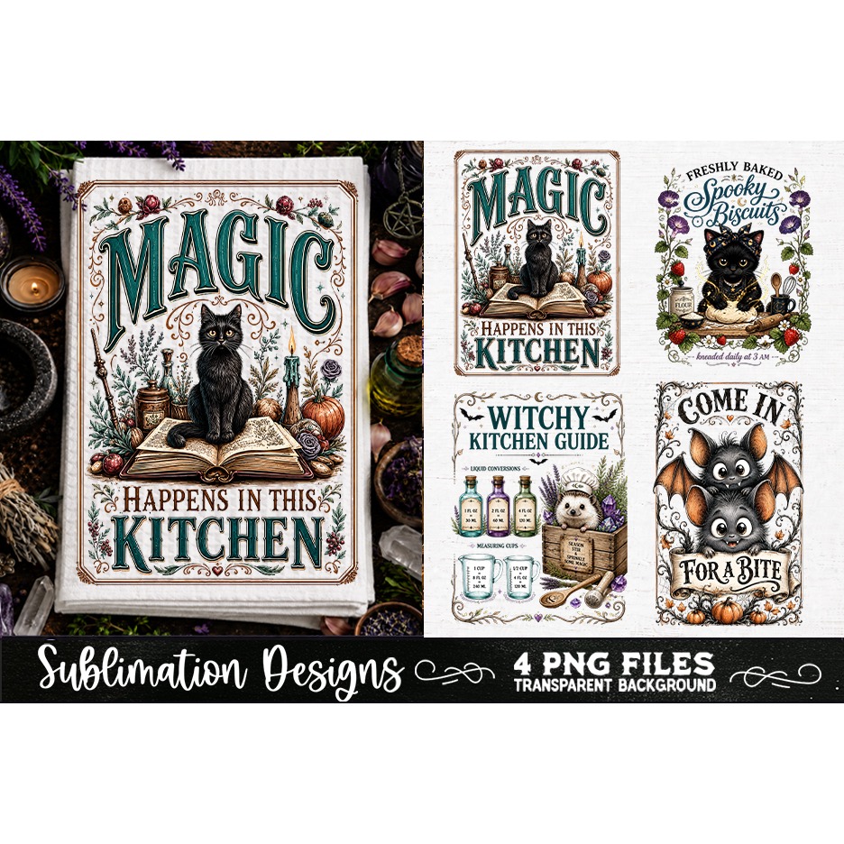 Magic Witchy Kitchen Towels PNG Sublimation Designs 4 Files (14) 2