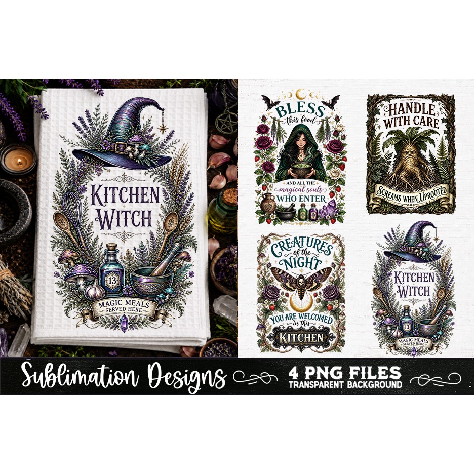 Magic Witchy Kitchen Towels PNG Sublimation Designs 4 Files (15) 2