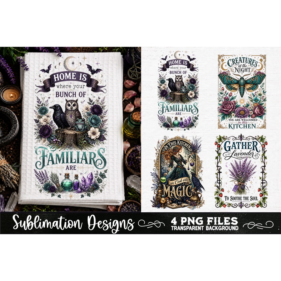 Magic Witchy Kitchen Towels PNG Sublimation Designs 4 Files (16) 2