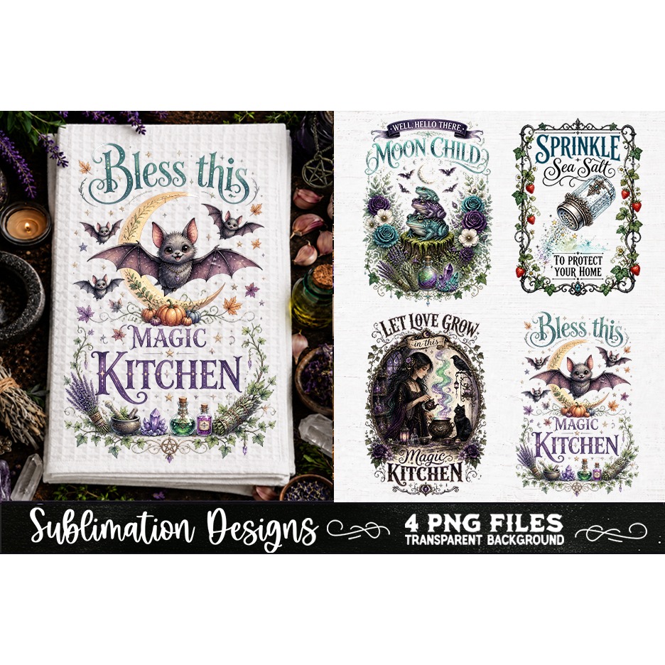 Magic Witchy Kitchen Towels PNG Sublimation Designs 4 Files (17) 2