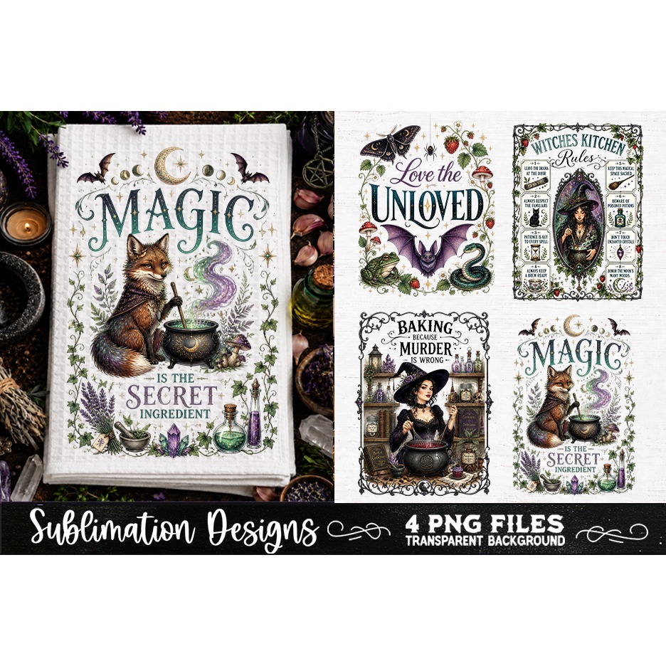 Magic Witchy Kitchen Towels PNG Sublimation Designs 4 Files (19) 2