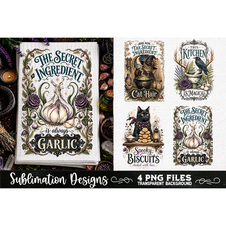 Magic Witchy Kitchen Towels PNG Sublimation Designs 4 Files (2) 2
