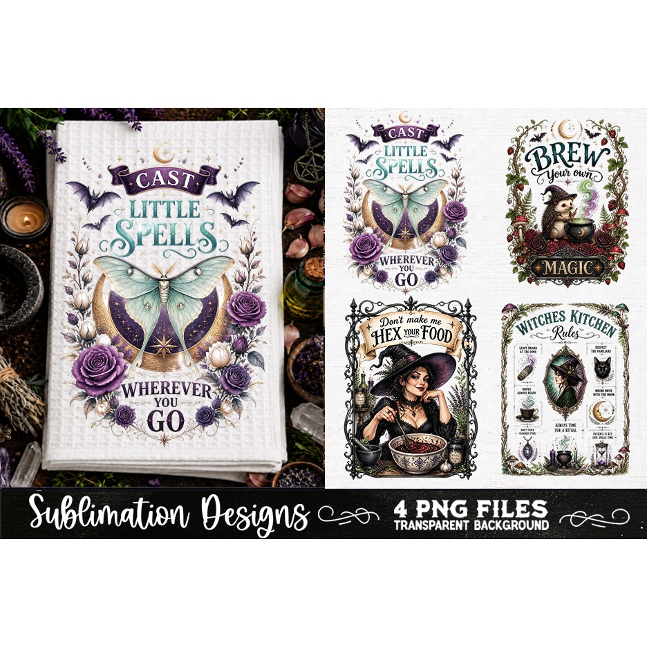 Magic Witchy Kitchen Towels PNG Sublimation Designs 4 Files (20) 2