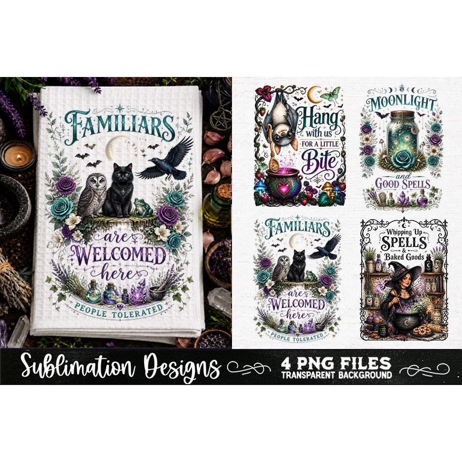 Magic Witchy Kitchen Towels PNG Sublimation Designs 4 Files (21) 2