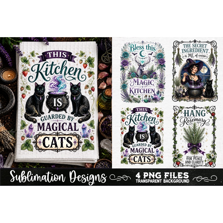 Magic Witchy Kitchen Towels PNG Sublimation Designs 4 Files (22) 2