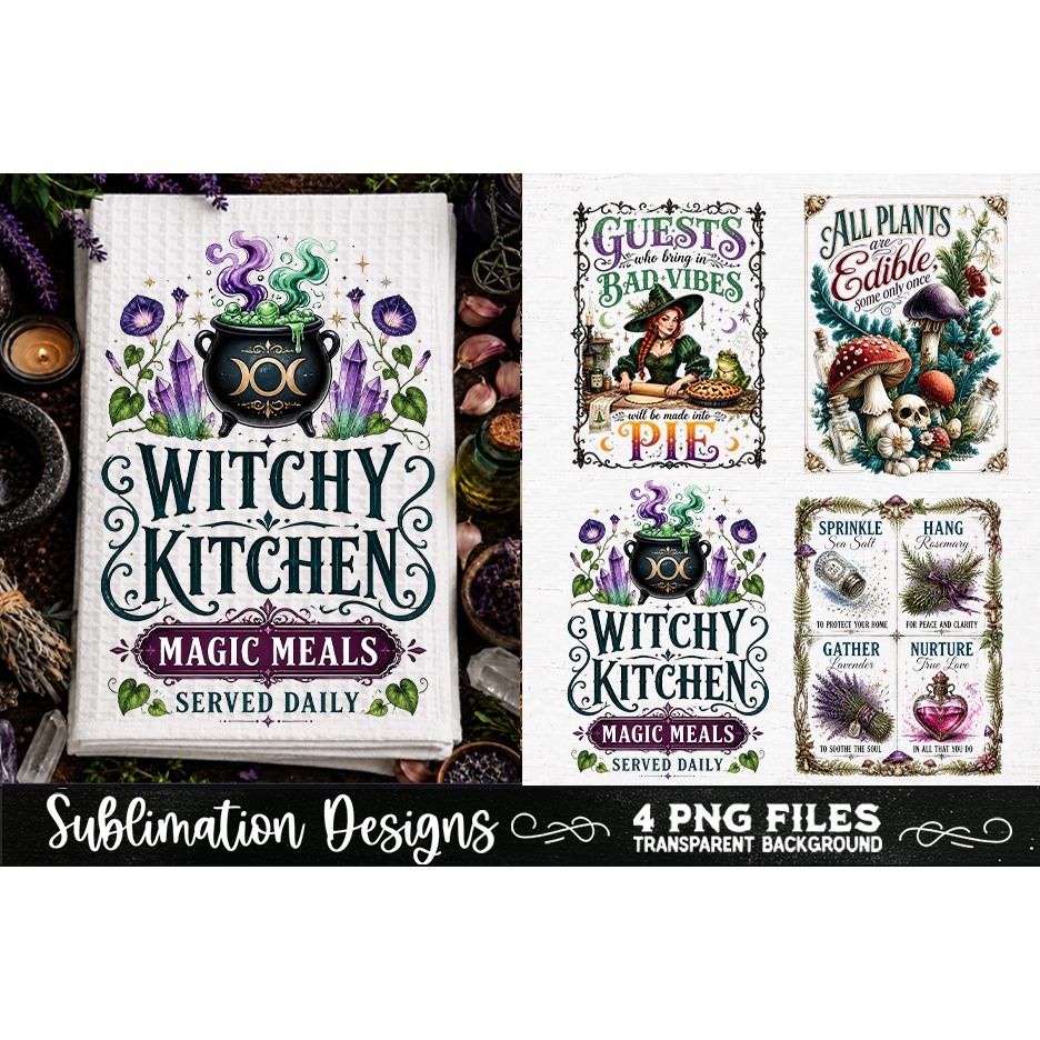 Magic Witchy Kitchen Towels PNG Sublimation Designs 4 Files (23) 2