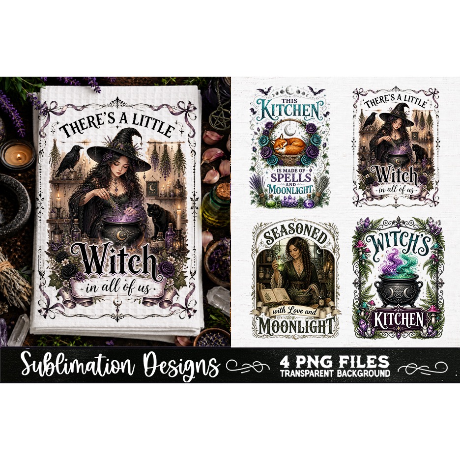 Magic Witchy Kitchen Towels PNG Sublimation Designs 4 Files (24) 2