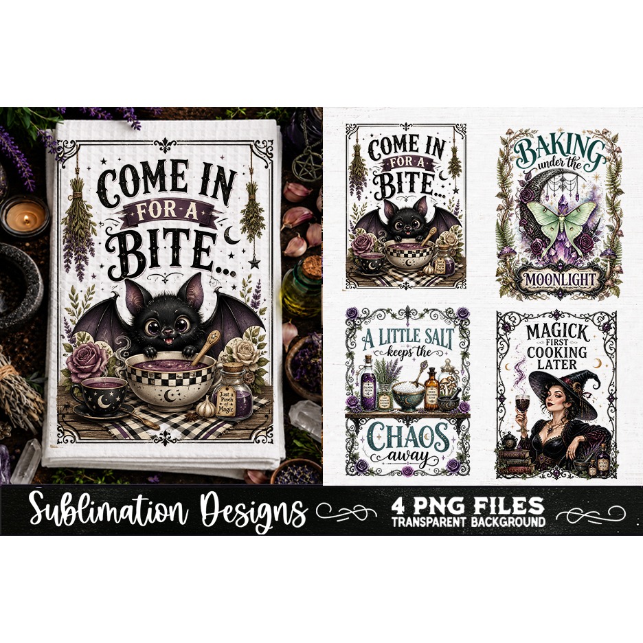 Magic Witchy Kitchen Towels PNG Sublimation Designs 4 Files (25) 2
