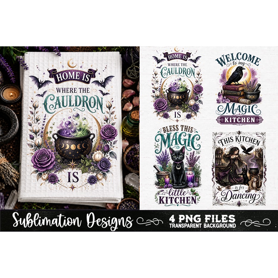 Magic Witchy Kitchen Towels PNG Sublimation Designs 4 Files (26) 2