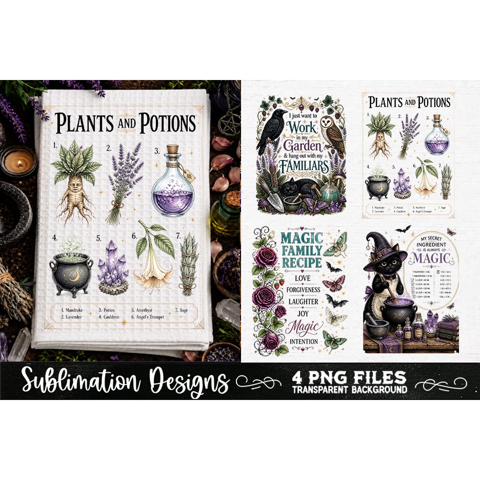 Magic Witchy Kitchen Towels PNG Sublimation Designs 4 Files (4) 2