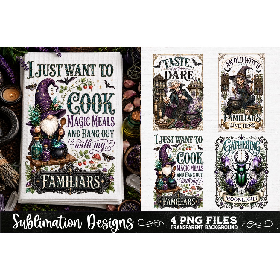 Magic Witchy Kitchen Towels PNG Sublimation Designs 4 Files (5) 2