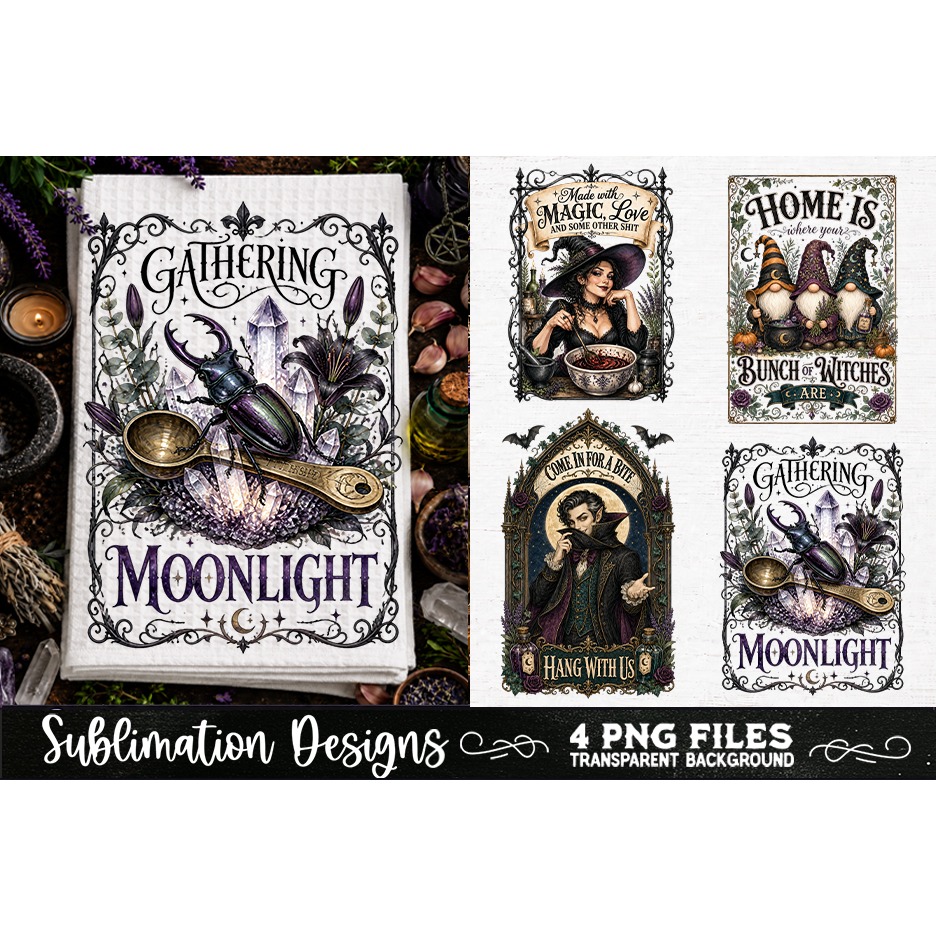 Magic Witchy Kitchen Towels PNG Sublimation Designs 4 Files (6) 2