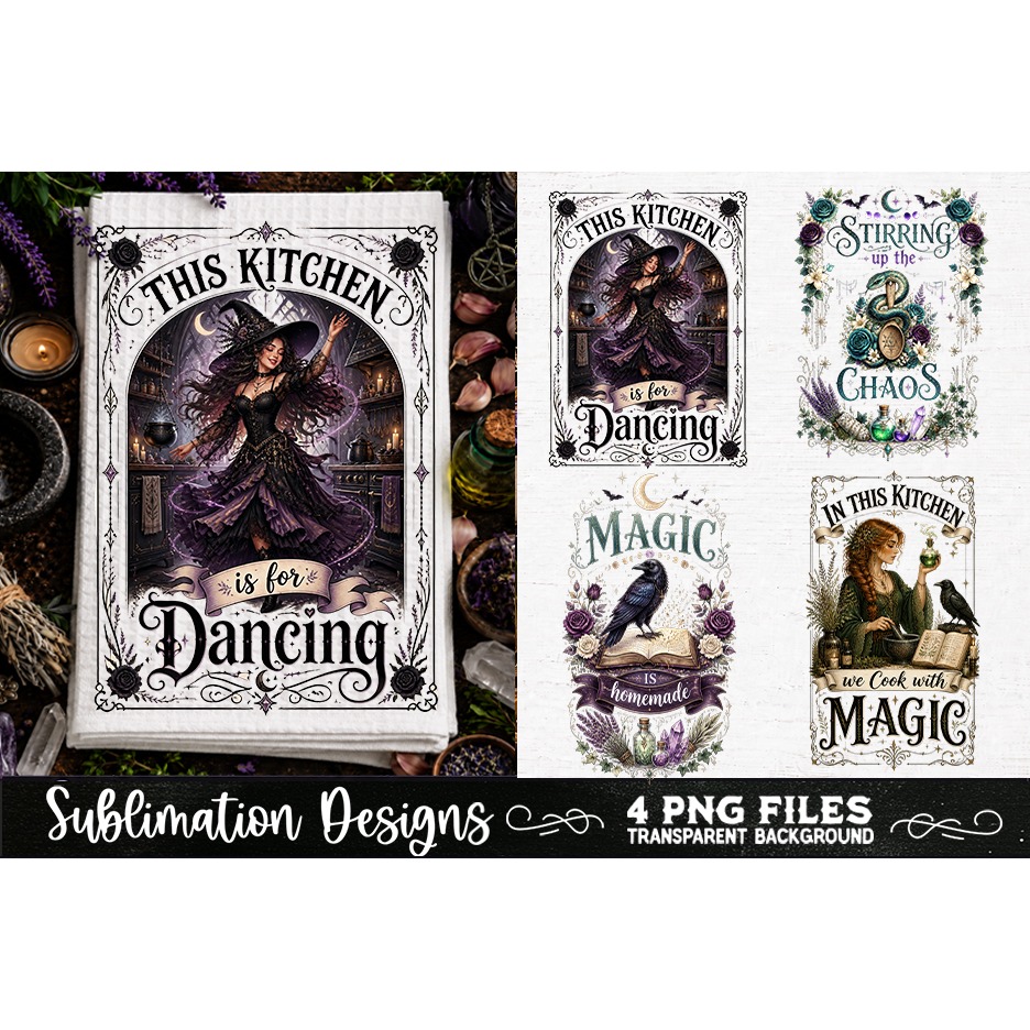 Magic Witchy Kitchen Towels PNG Sublimation Designs 4 Files (7) 2