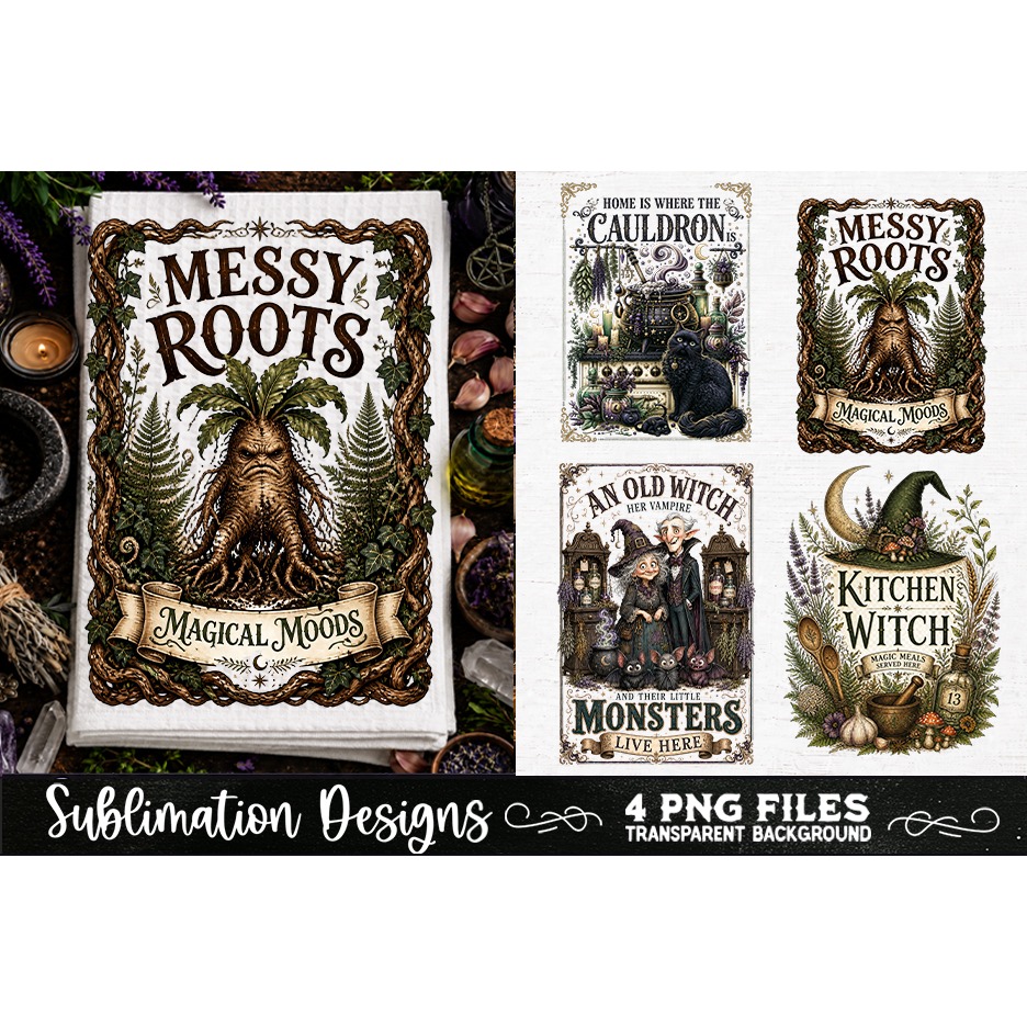 Magic Witchy Kitchen Towels PNG Sublimation Designs 4 Files (8) 2