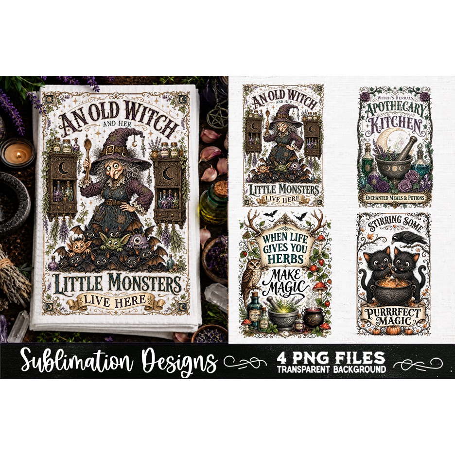 Magic Witchy Kitchen Towels PNG Sublimation Designs 4 Files (9) 2