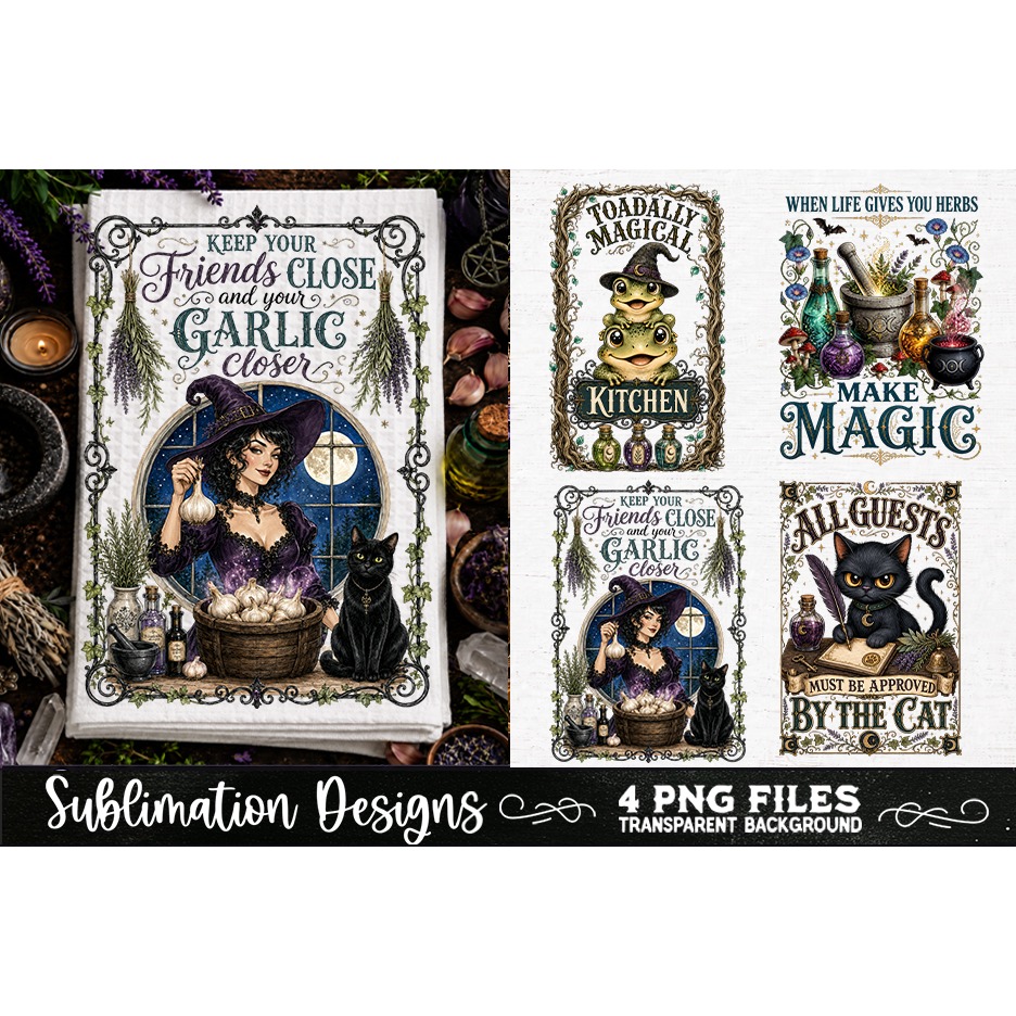 Magic Witchy Kitchen Towels PNG Sublimation Designs 4 Files 3