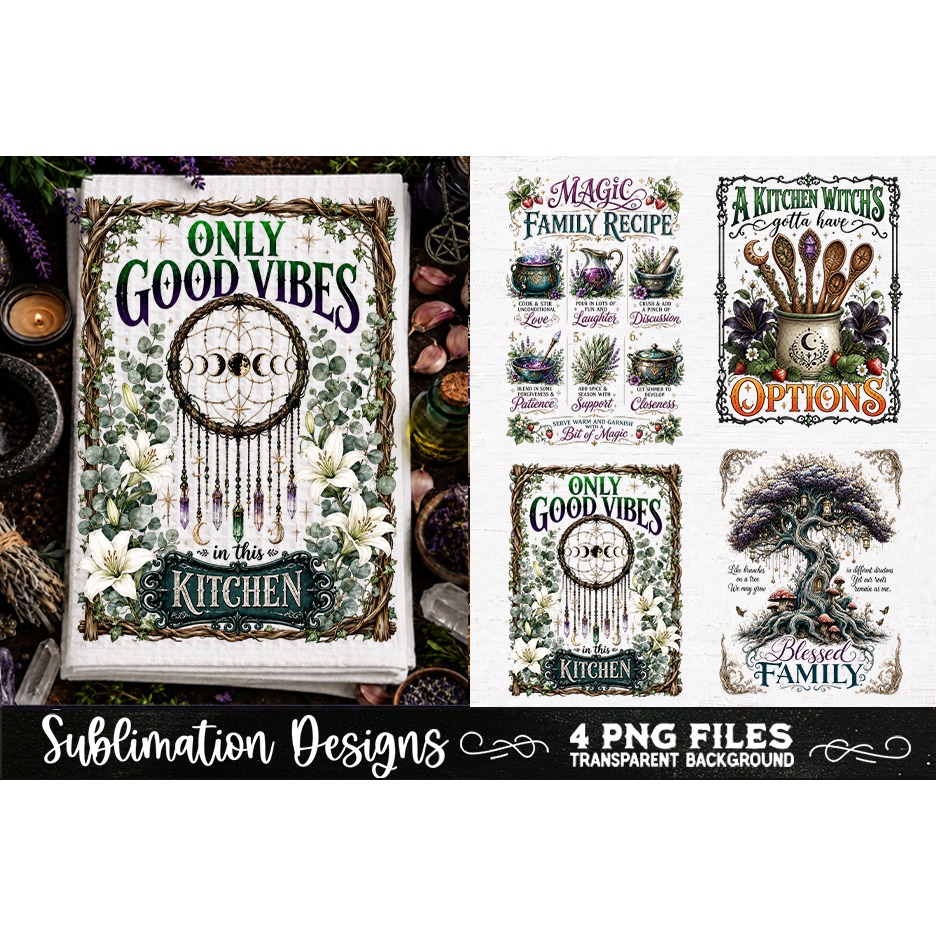 Magic Witchy Kitchen Towels PNG Sublimation Designs 4 Files (10) 3