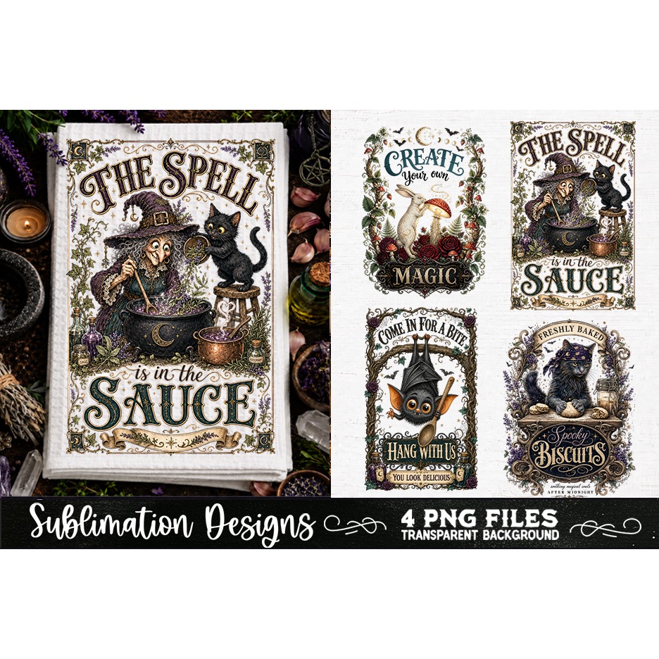 Magic Witchy Kitchen Towels PNG Sublimation Designs 4 Files (13) 3