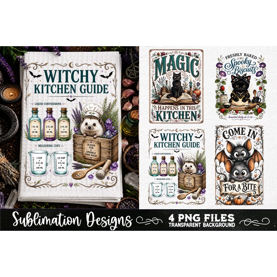 Magic Witchy Kitchen Towels PNG Sublimation Designs 4 Files (14) 3