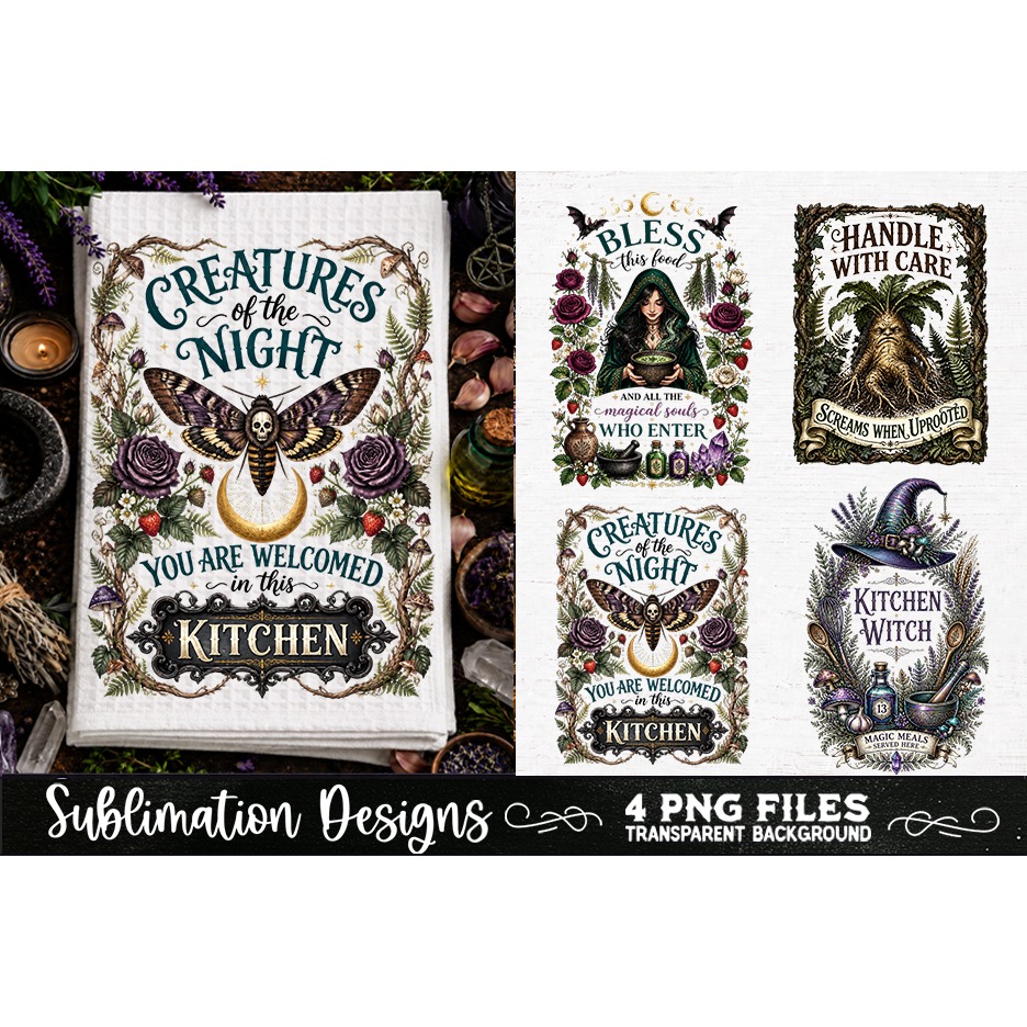 Magic Witchy Kitchen Towels PNG Sublimation Designs 4 Files (15) 3