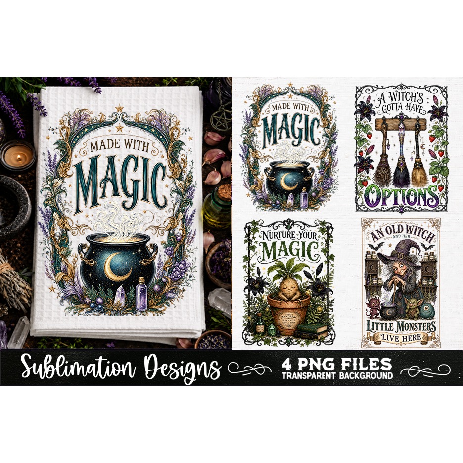 Magic Witchy Kitchen Towels PNG Sublimation Designs 4 Files (18) 3