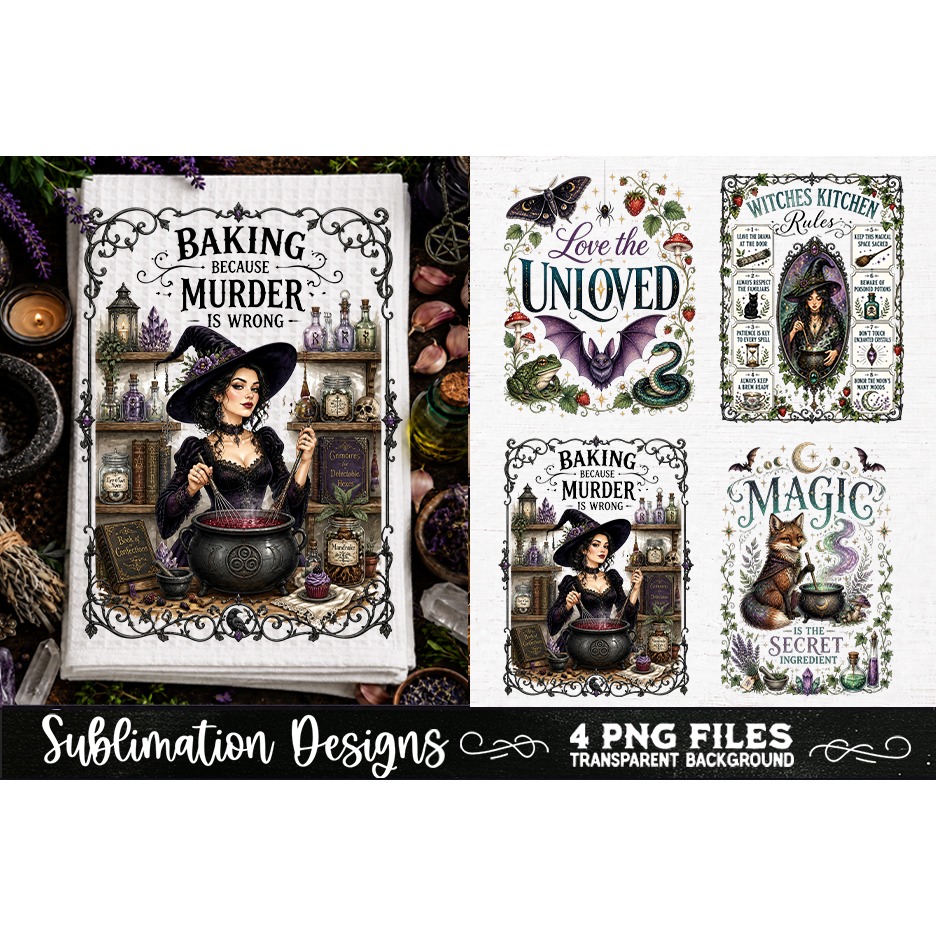 Magic Witchy Kitchen Towels PNG Sublimation Designs 4 Files (19) 3