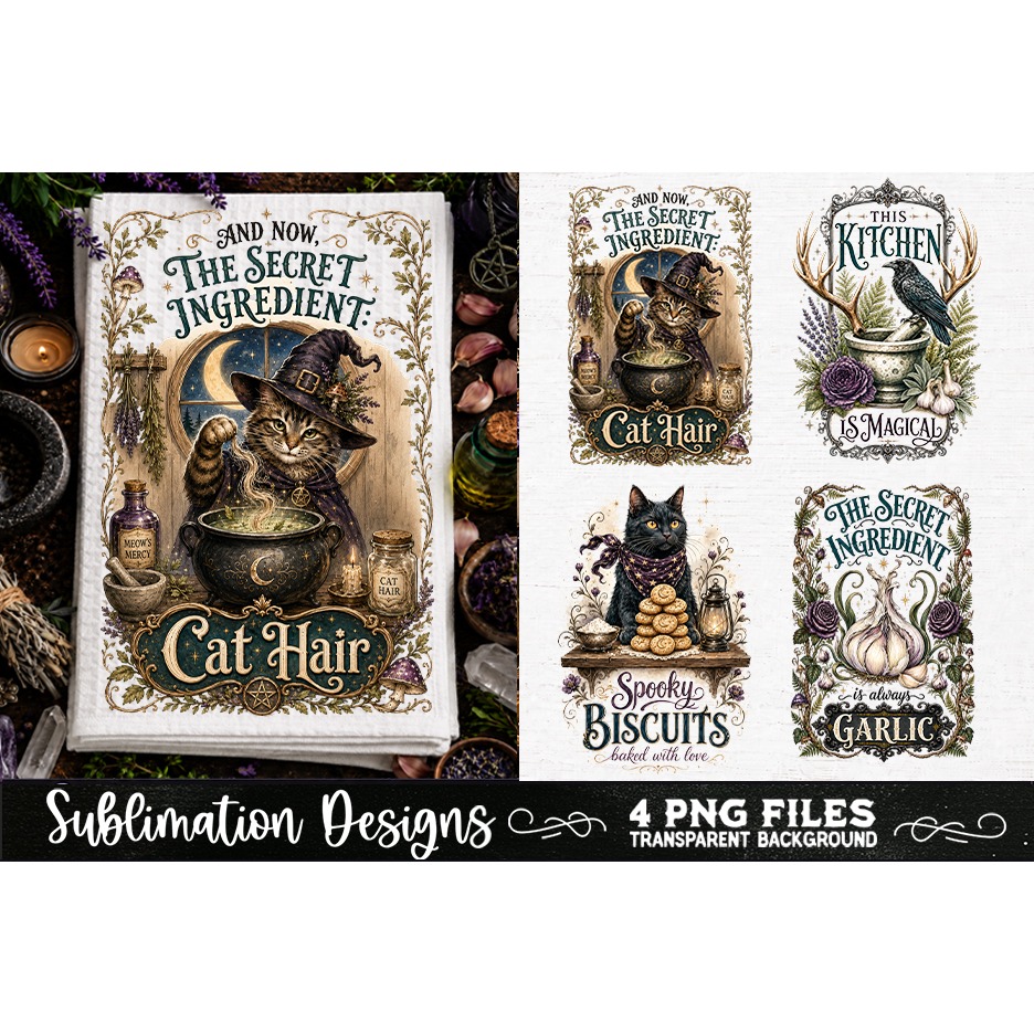 Magic Witchy Kitchen Towels PNG Sublimation Designs 4 Files (2) 3