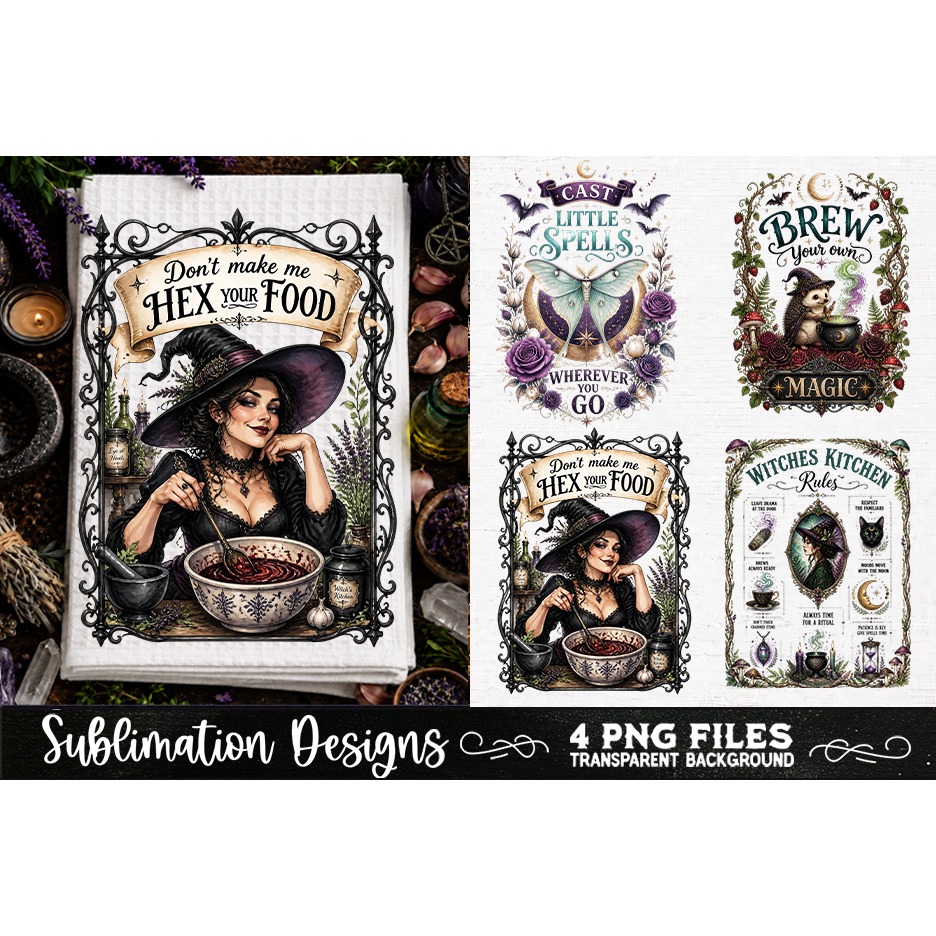 Magic Witchy Kitchen Towels PNG Sublimation Designs 4 Files (20) 3