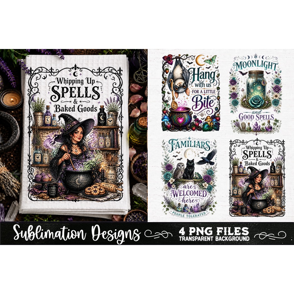 Magic Witchy Kitchen Towels PNG Sublimation Designs 4 Files (21) 3