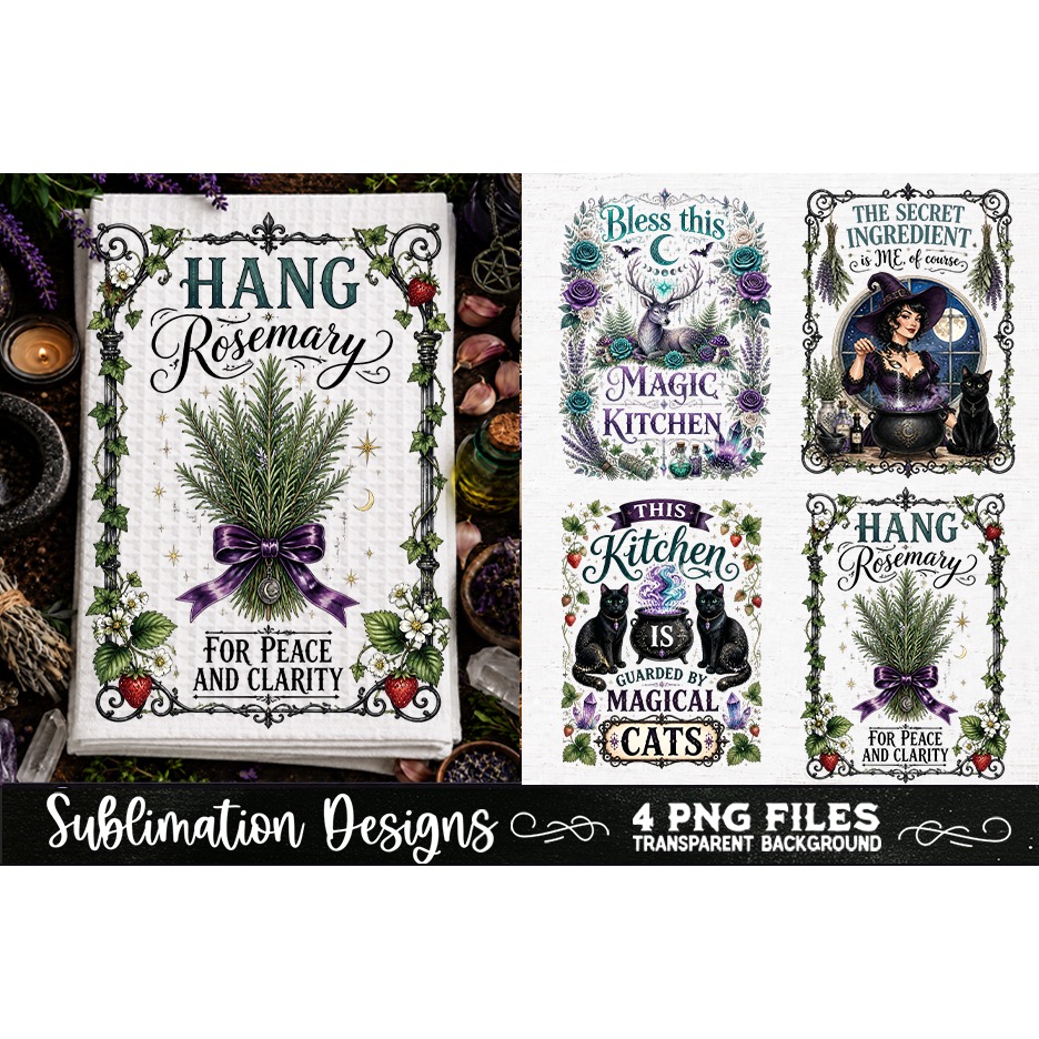 Magic Witchy Kitchen Towels PNG Sublimation Designs 4 Files (22) 3