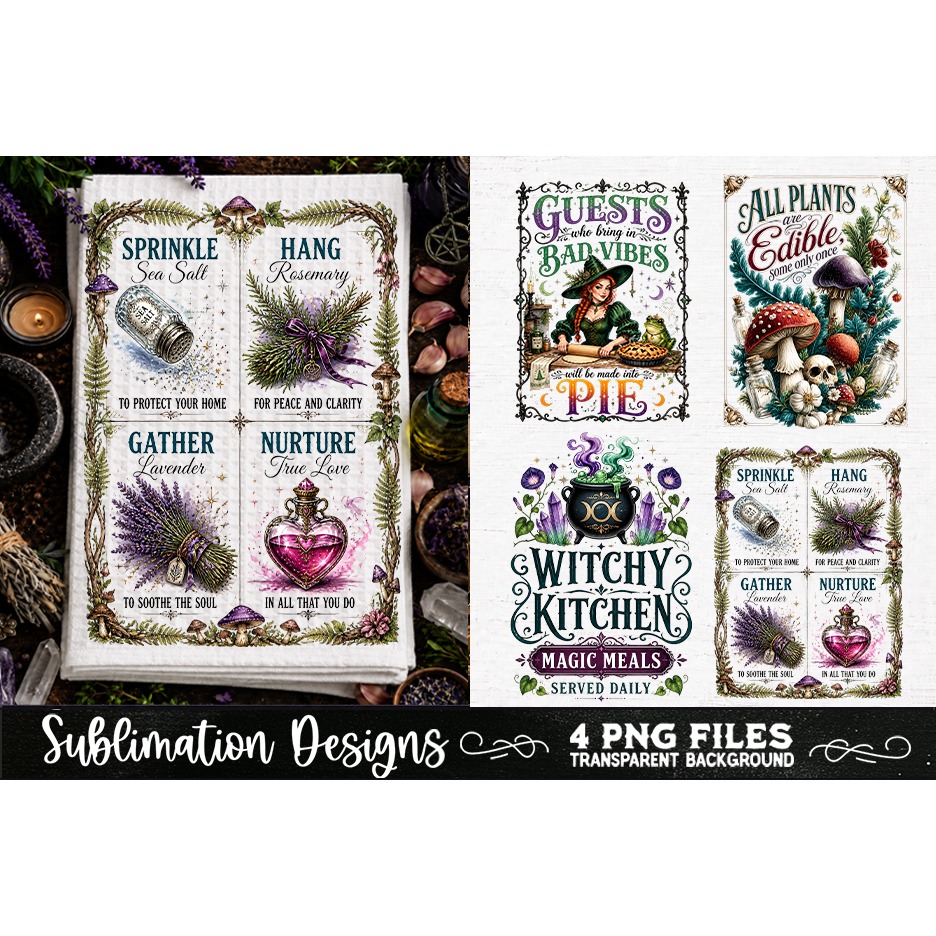 Magic Witchy Kitchen Towels PNG Sublimation Designs 4 Files (23) 3