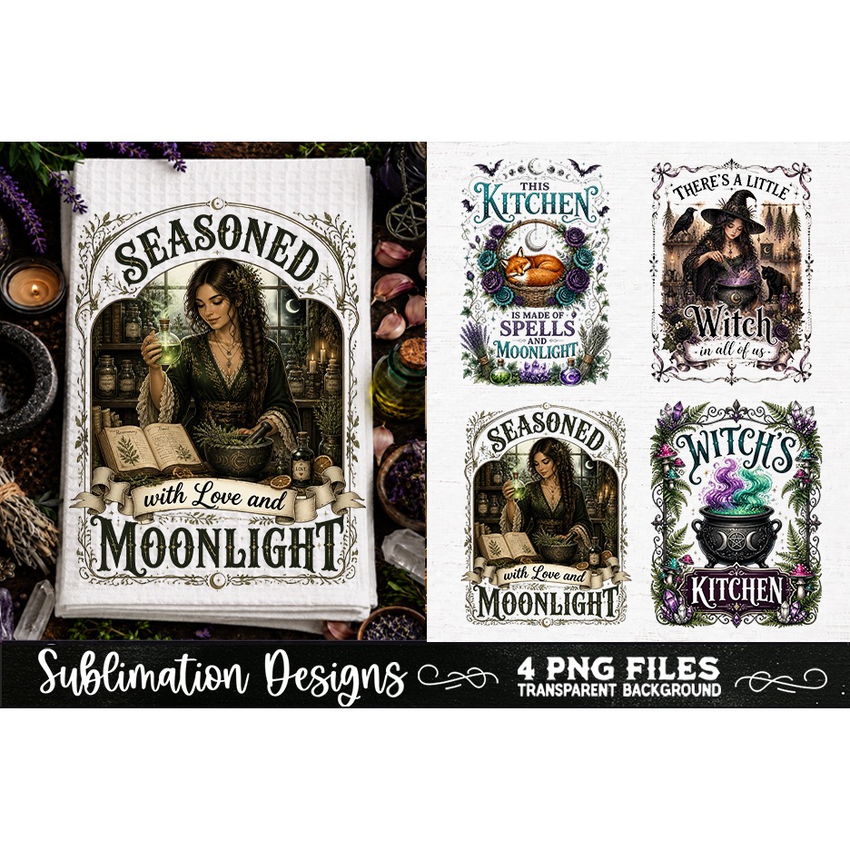 Magic Witchy Kitchen Towels PNG Sublimation Designs 4 Files (24) 3