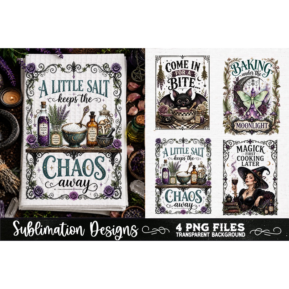 Magic Witchy Kitchen Towels PNG Sublimation Designs 4 Files (25) 3