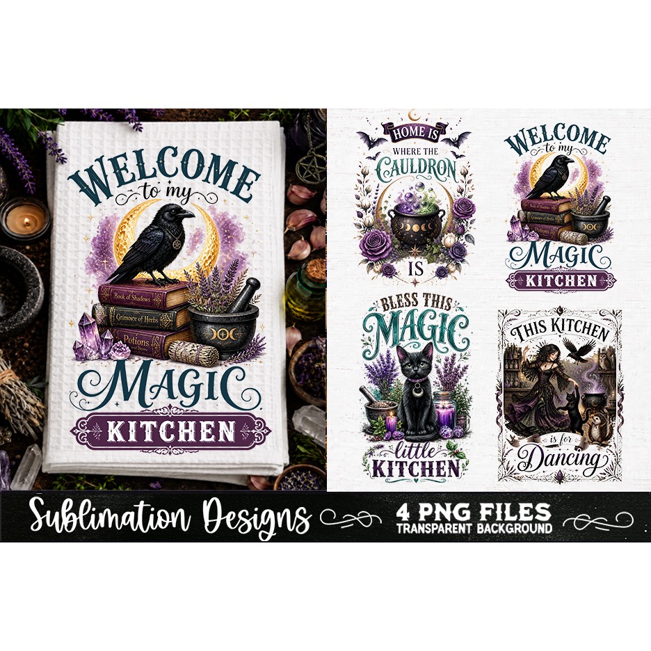 Magic Witchy Kitchen Towels PNG Sublimation Designs 4 Files (26) 3