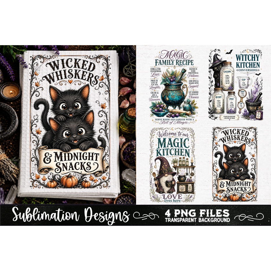 Magic Witchy Kitchen Towels PNG Sublimation Designs 4 Files (3) 3