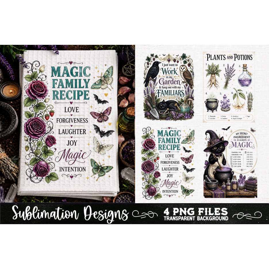 Magic Witchy Kitchen Towels PNG Sublimation Designs 4 Files (4) 3