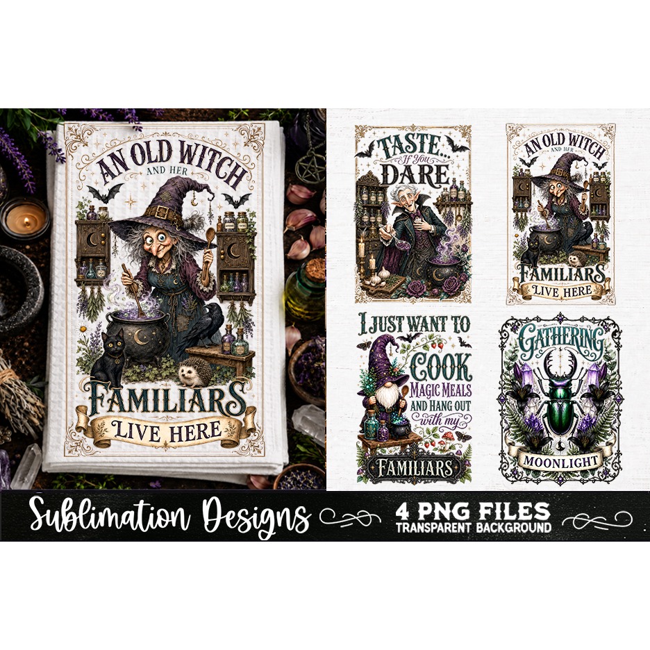 Magic Witchy Kitchen Towels PNG Sublimation Designs 4 Files (5) 3
