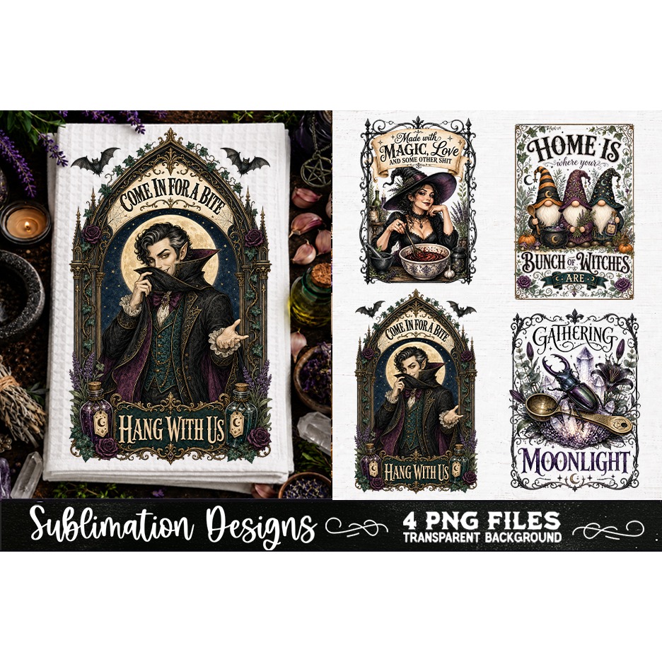 Magic Witchy Kitchen Towels PNG Sublimation Designs 4 Files (6) 3
