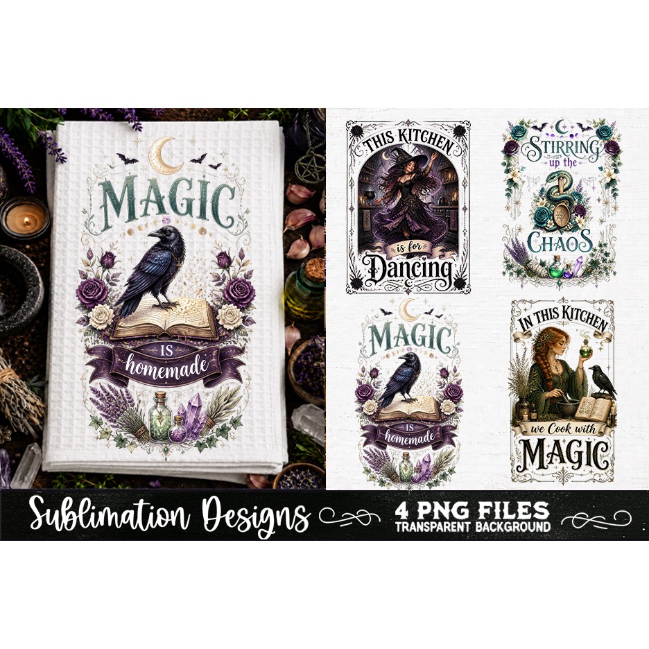 Magic Witchy Kitchen Towels PNG Sublimation Designs 4 Files (7) 3