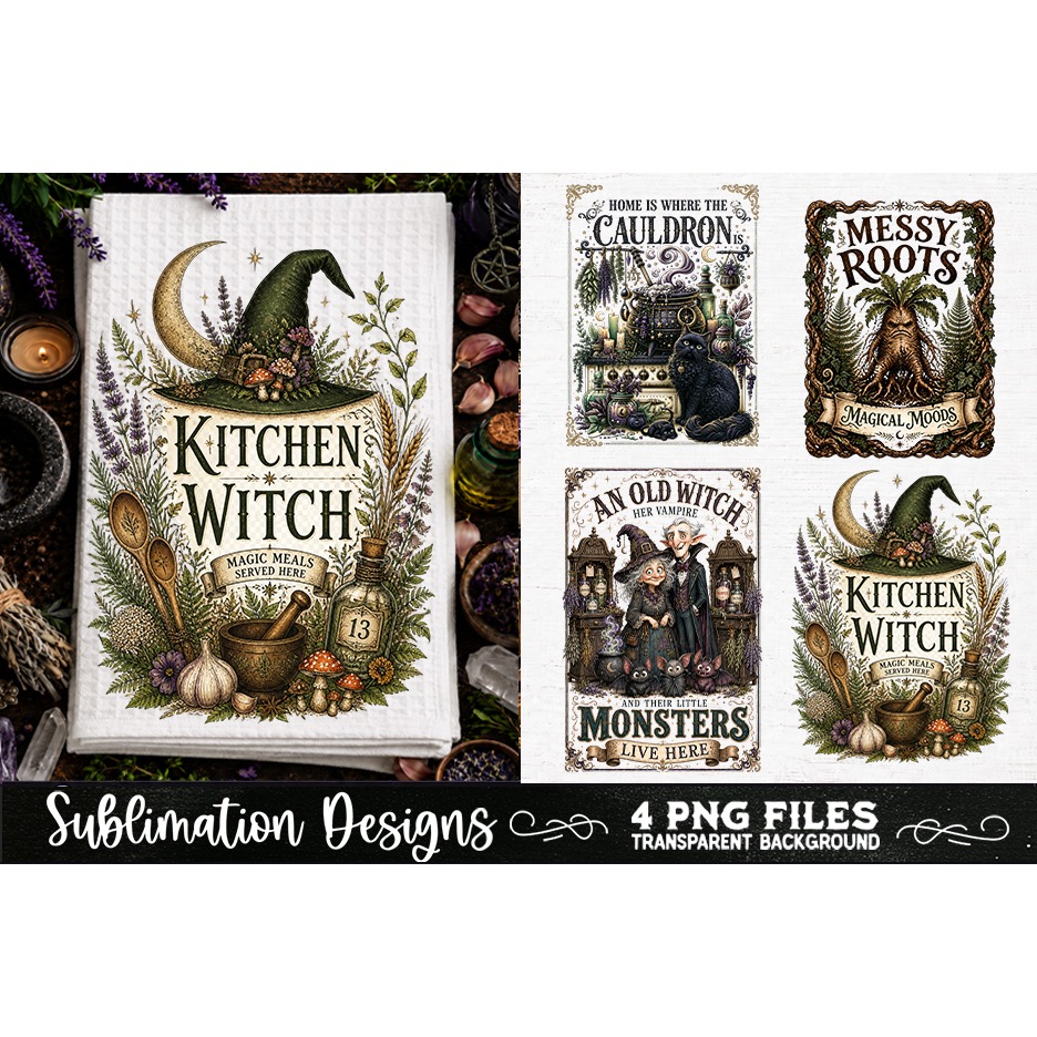Magic Witchy Kitchen Towels PNG Sublimation Designs 4 Files (8) 3