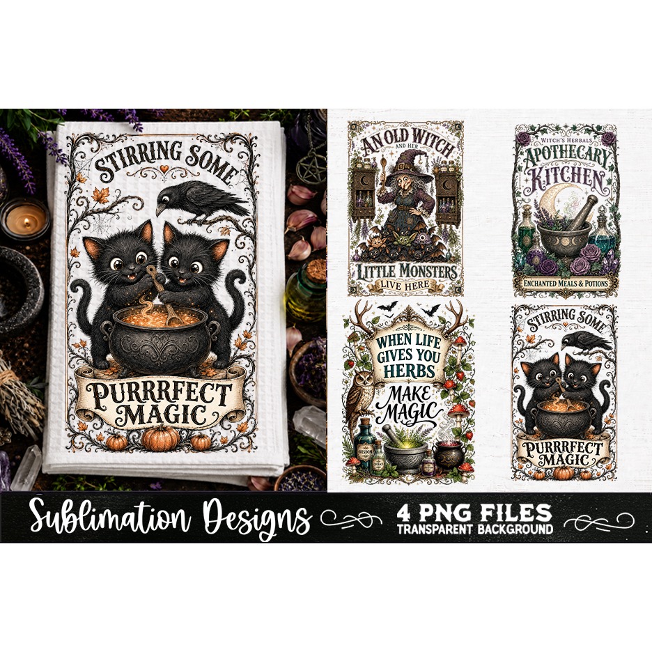 Magic Witchy Kitchen Towels PNG Sublimation Designs 4 Files (9) 3