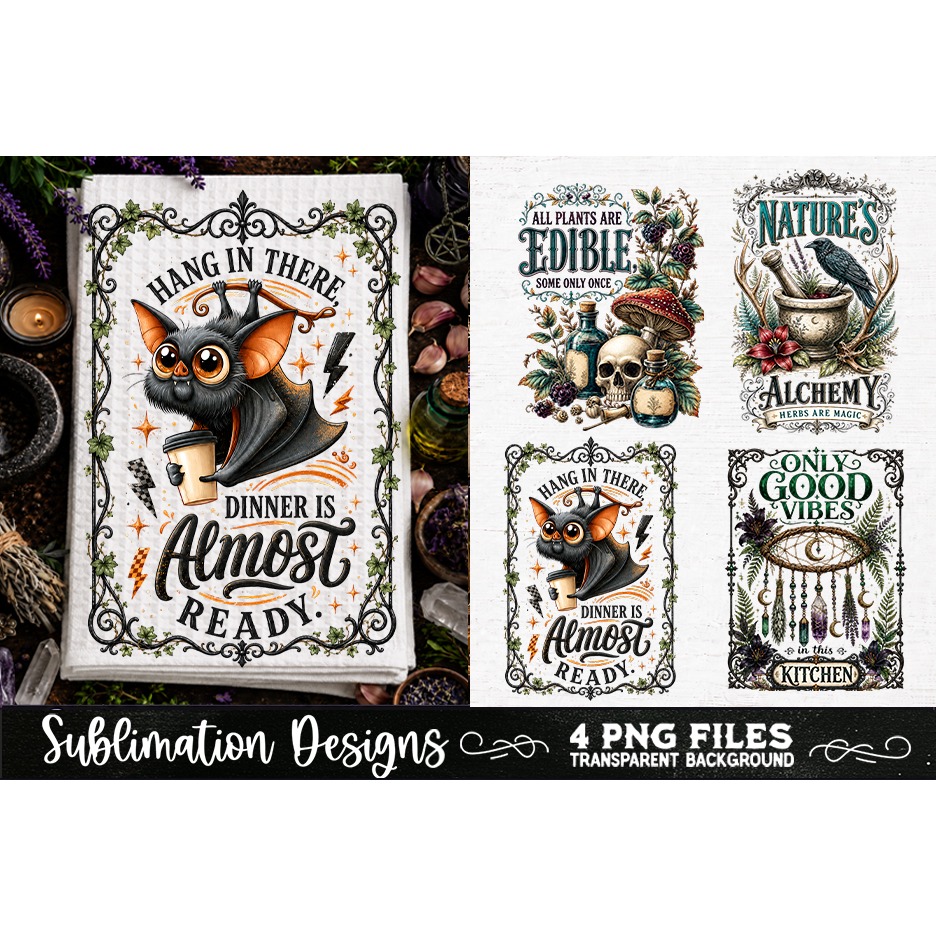 Magic Witchy Kitchen Towels PNG Sublimation Designs 4 Files (11) 4